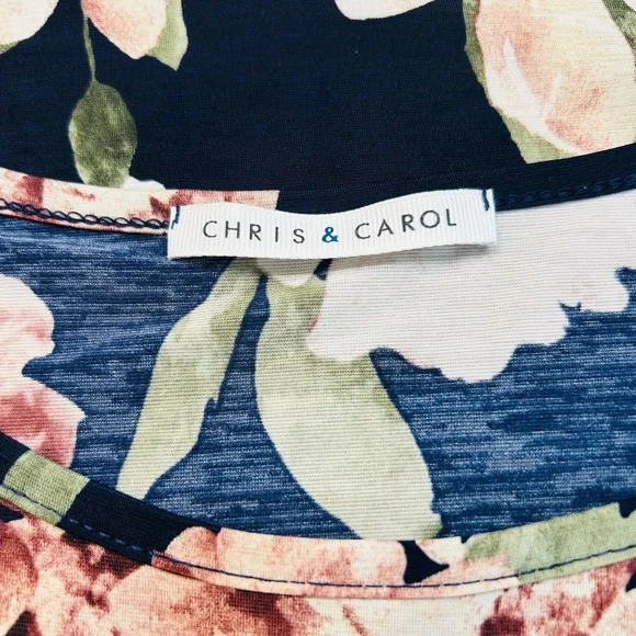 Chris and Carol Navy Floral Midi Dress with Pink Blossoms - Picture 8 of 9